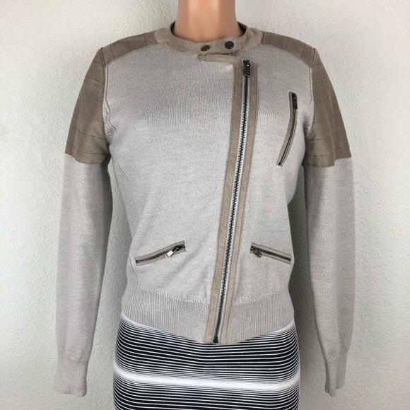 Banana Republic wool suede Moto sweater jacket - Picture 3 of 8